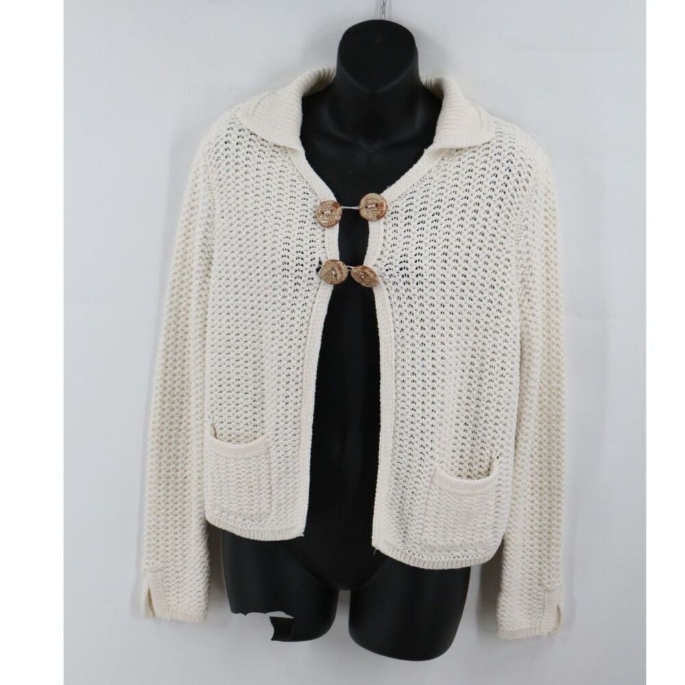 Vintage Talbots Womens Loose Knit Cardigan with Clay Buttons Size Medium Petite
